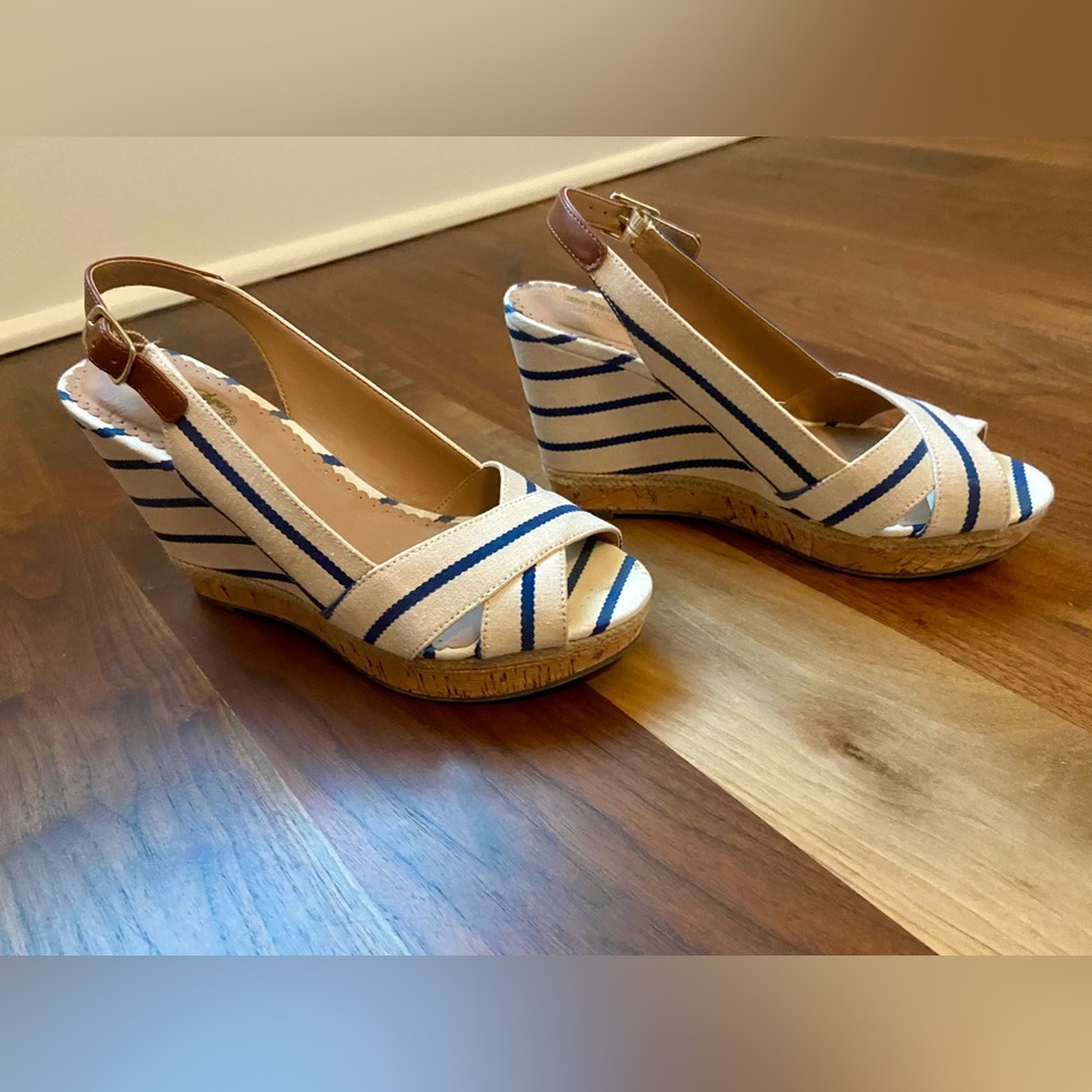 Navy and White Striped Wedges